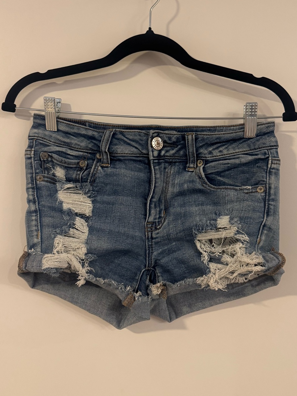 American Eagle Outfitters Distressed Light Blue Denim Shorts
